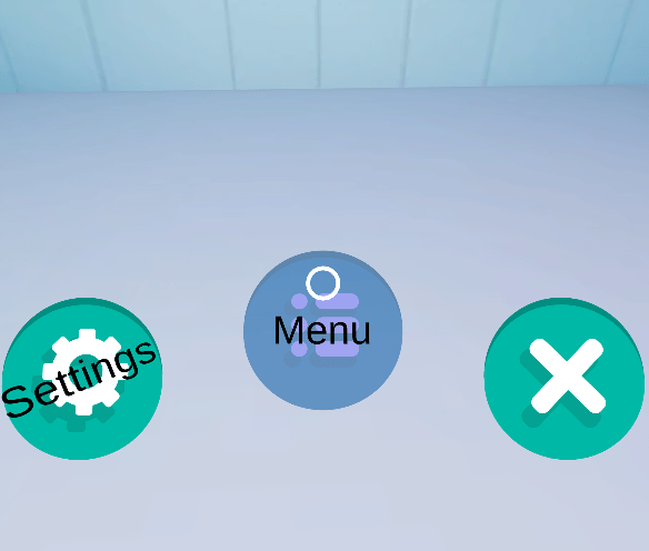 CalcVR bottom menu with Settings, Menu and close buttons