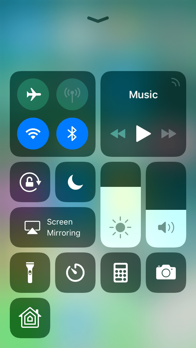 iOS Control Center with the Bluetooth toggle