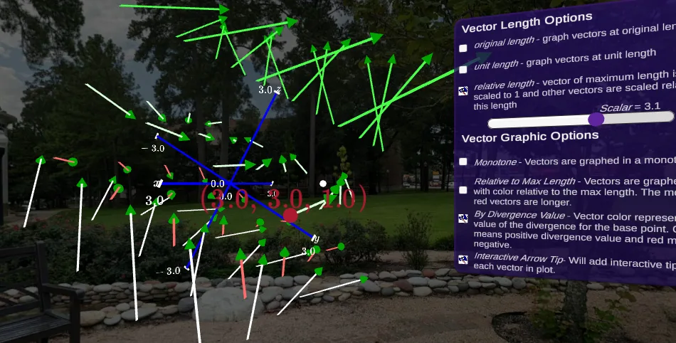A vector field with the vector length and graphic options panel